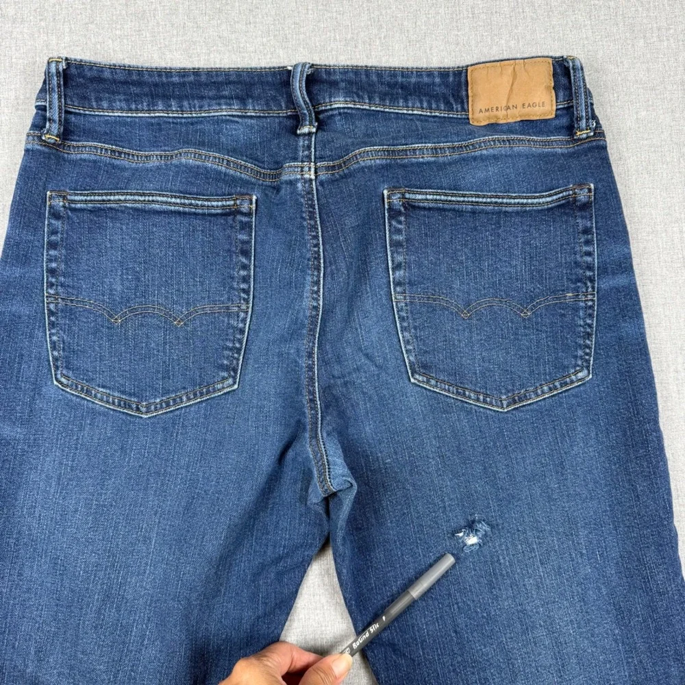 American Eagle Mens Athletic Skinny Jeans Blue 34x36 Tall Distressed Casual